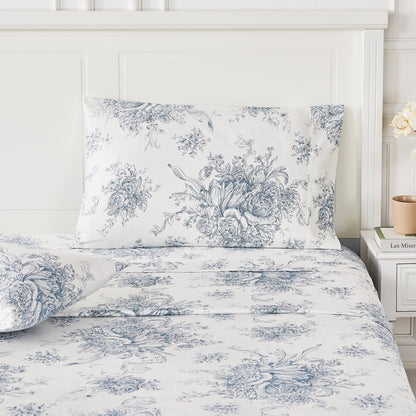 400TC Toile Vintage Inspired Floral Sheet Set - Floral Sheet Sets - Quahog Bay Bedding