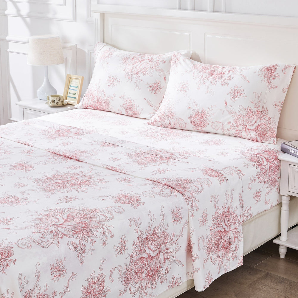 400TC Toile Vintage Inspired Floral Sheet Set - Floral Sheet Sets - Quahog Bay Bedding
