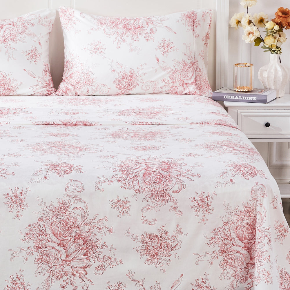 400TC Toile Vintage Inspired Floral Sheet Set - Floral Sheet Sets - Quahog Bay Bedding