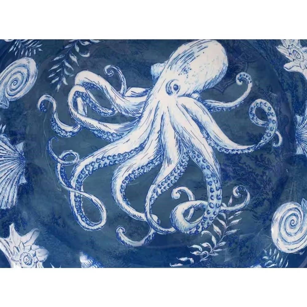 5 - Piece Starfish Sea Shells Octopus Beach Dinner Bowl Set in Blue and White - Quahog Bay Bedding