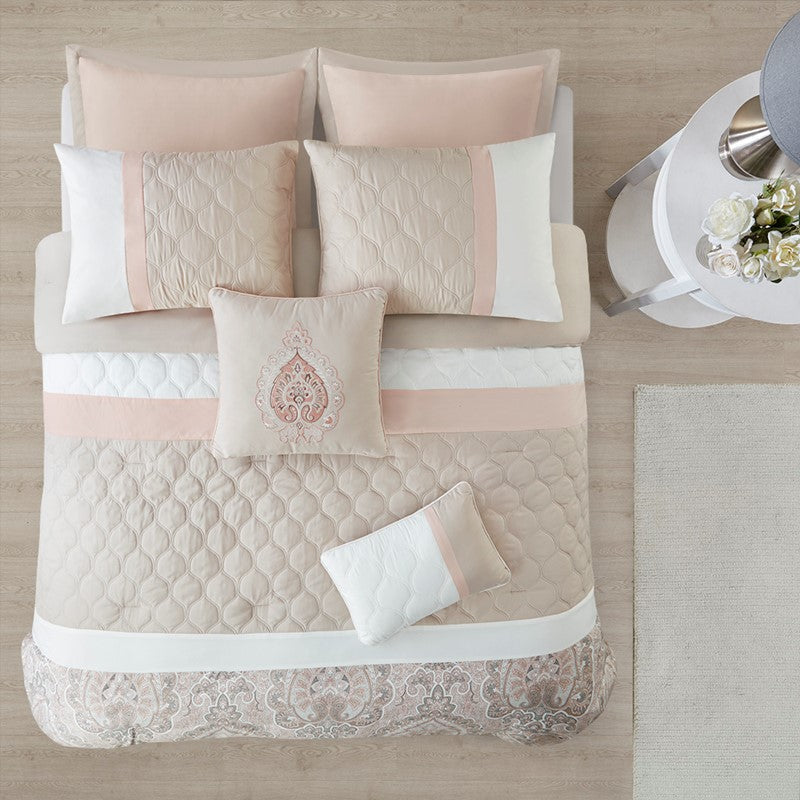 510 Design Shawnee Blue Medallion Comforter Set 8PC Blush - Quahog Bay Bedding