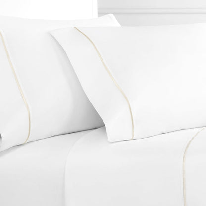 Single Stripe Embroidered 300TC 100% Cotton Percale Sheet Set