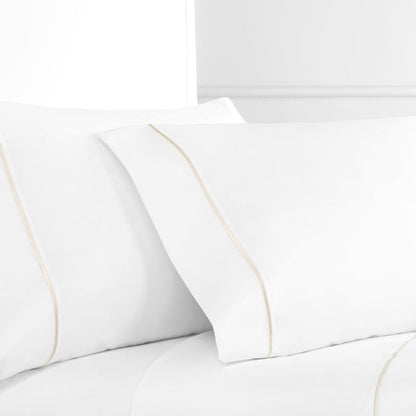 300TC Single Stripe Embroidered Percale Pillowcase Pairs