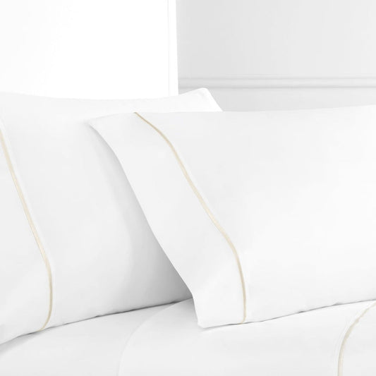 300TC Single Stripe Embroidered Percale Pillowcase Pairs