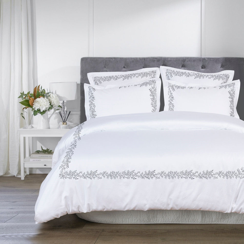 600 Thread Count Floral Vine Embroidered Duvet Set - Quahog Bay Bedding