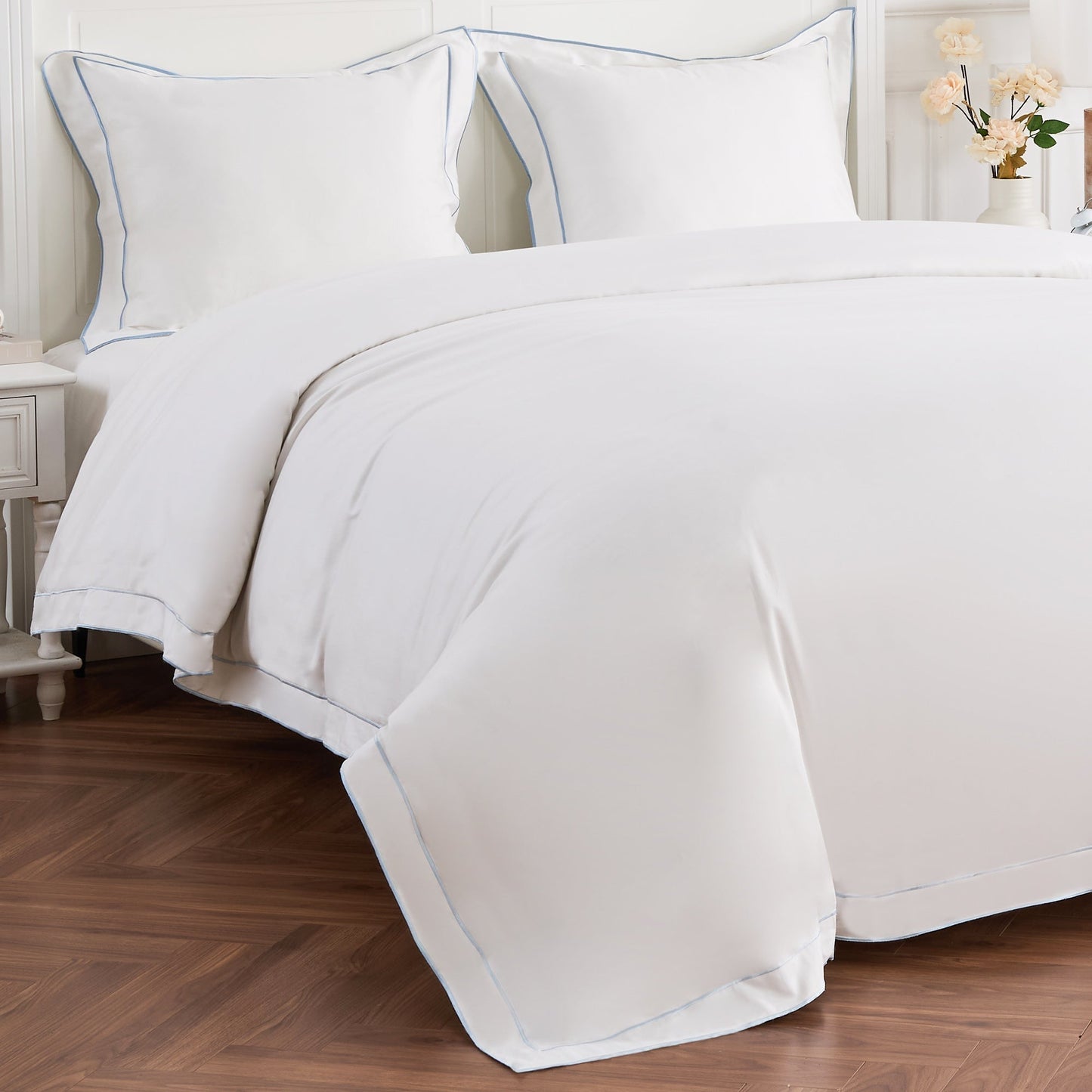 600 Thread Count Framed Sateen Embroidered Cotton Duvet Set - Quahog Bay Bedding