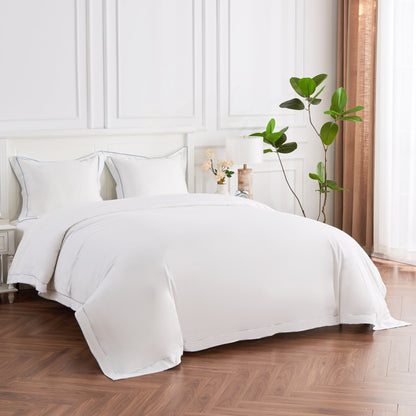 600 Thread Count Framed Sateen Embroidered Cotton Duvet Set - Quahog Bay Bedding