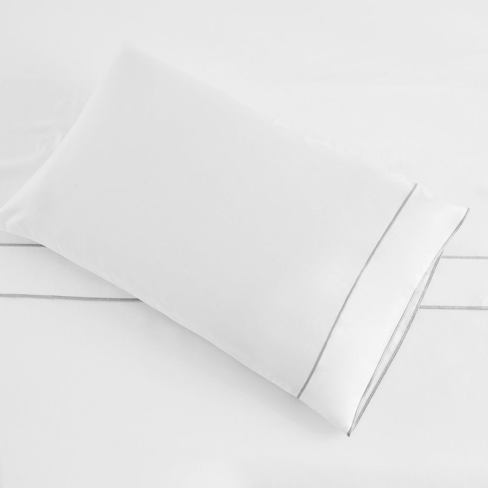 600 Thread Count Framed Sateen Embroidered Cotton Pillowcase Pair - Quahog Bay Bedding