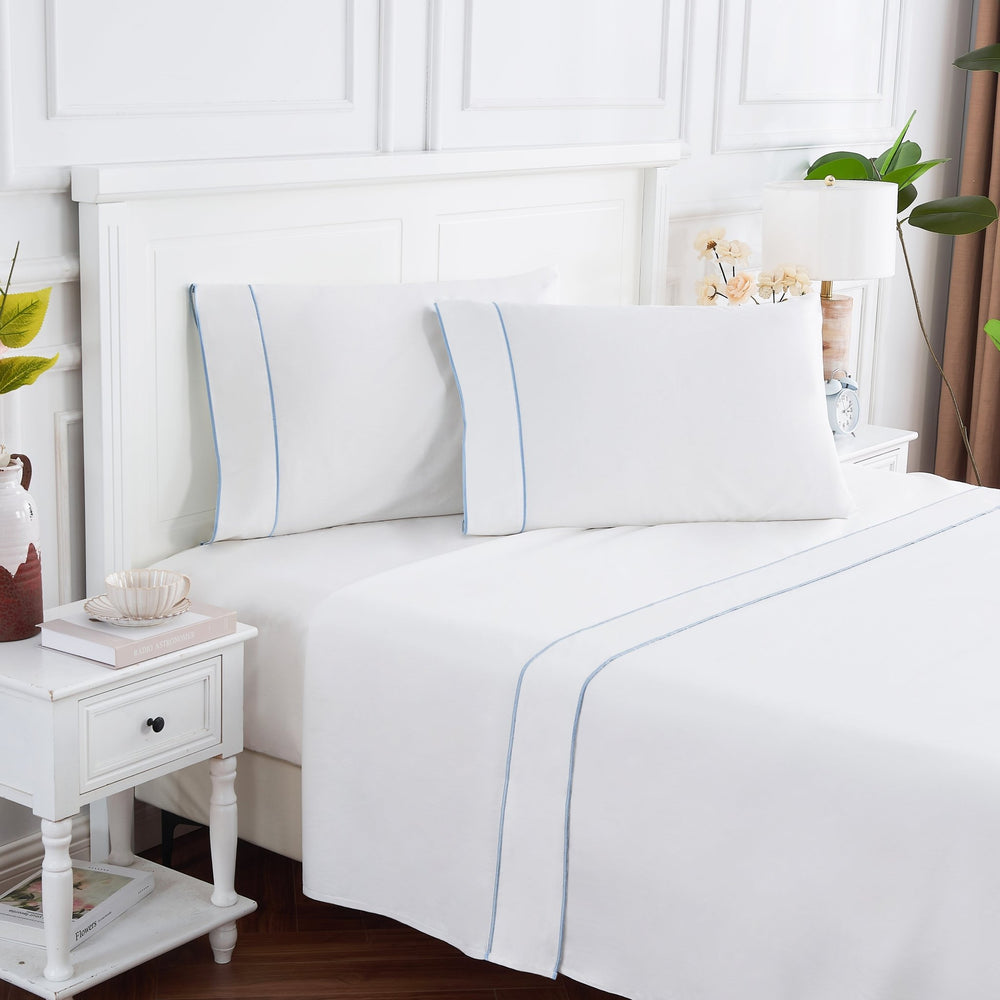 600 Thread Count Framed Sateen Embroidered Cotton Pillowcase Pair - Quahog Bay Bedding