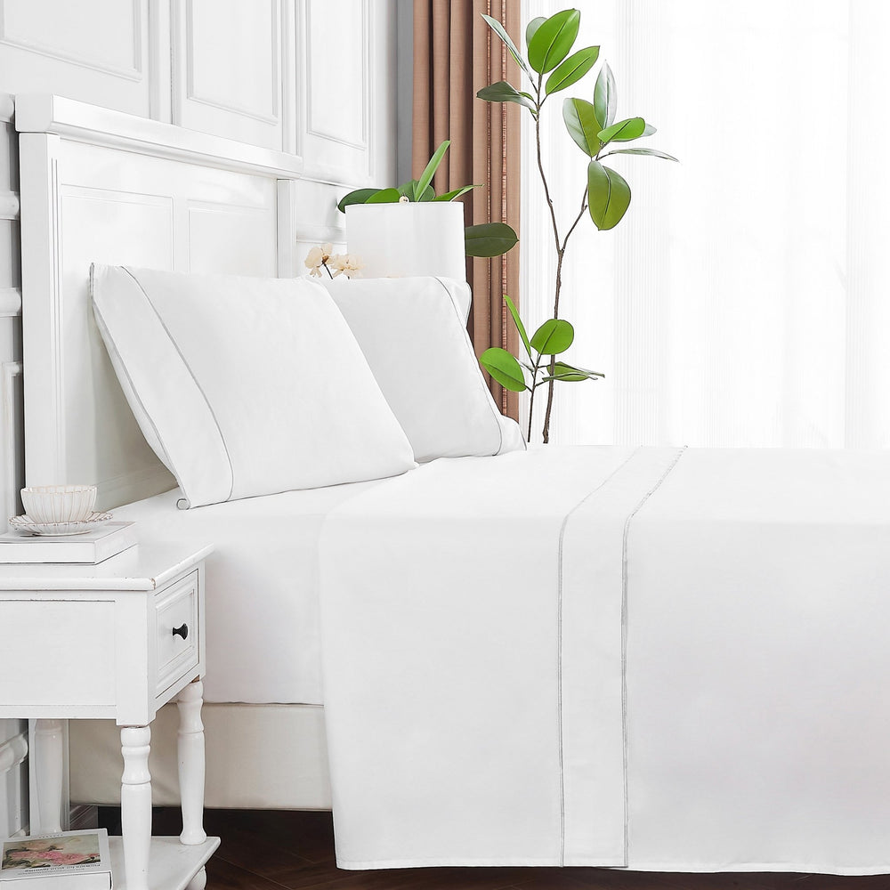 600 Thread Count Framed Sateen Embroidered Cotton Sheet Set - Quahog Bay Bedding