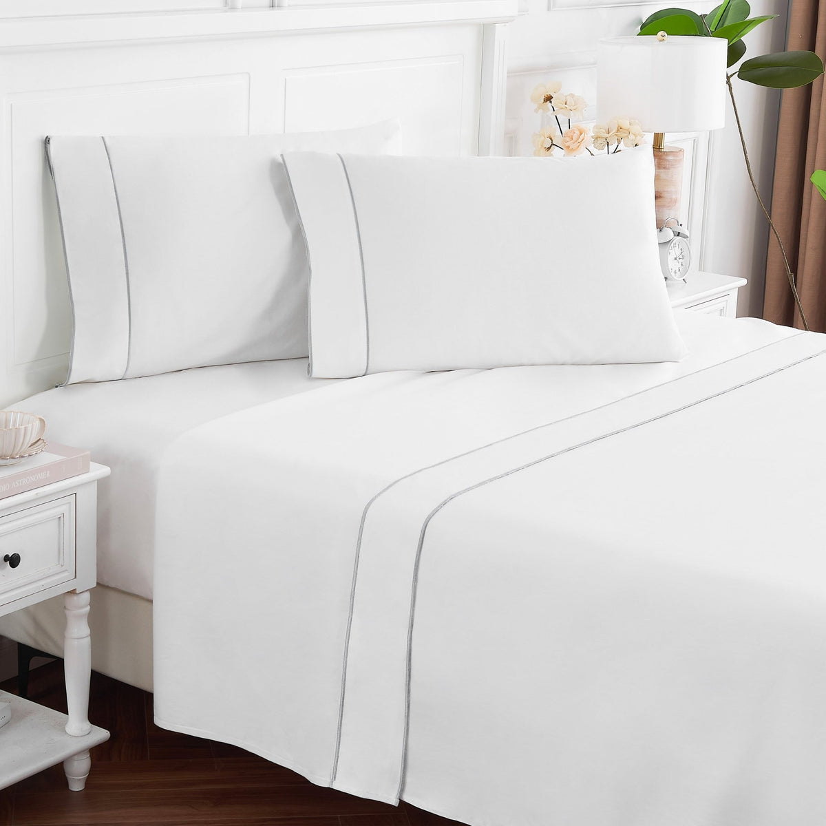 600 Thread Count Framed Sateen Embroidered Cotton Sheet Set - Quahog Bay Bedding