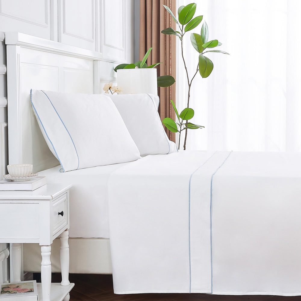 600 Thread Count Framed Sateen Embroidered Cotton Sheet Set - Quahog Bay Bedding