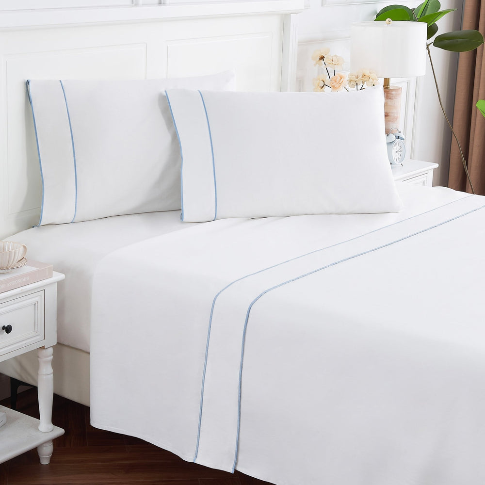 600 Thread Count Framed Sateen Embroidered Cotton Sheet Set - Quahog Bay Bedding