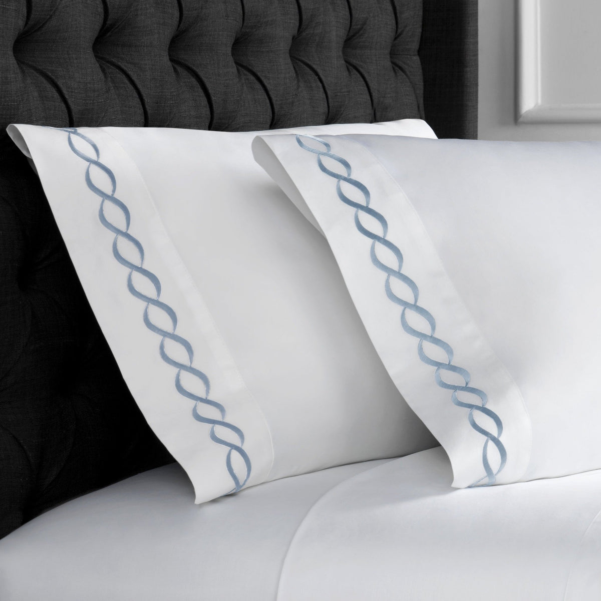 600 Thread Count Rope Embroidered Pillowcase Pair - Quahog Bay Bedding