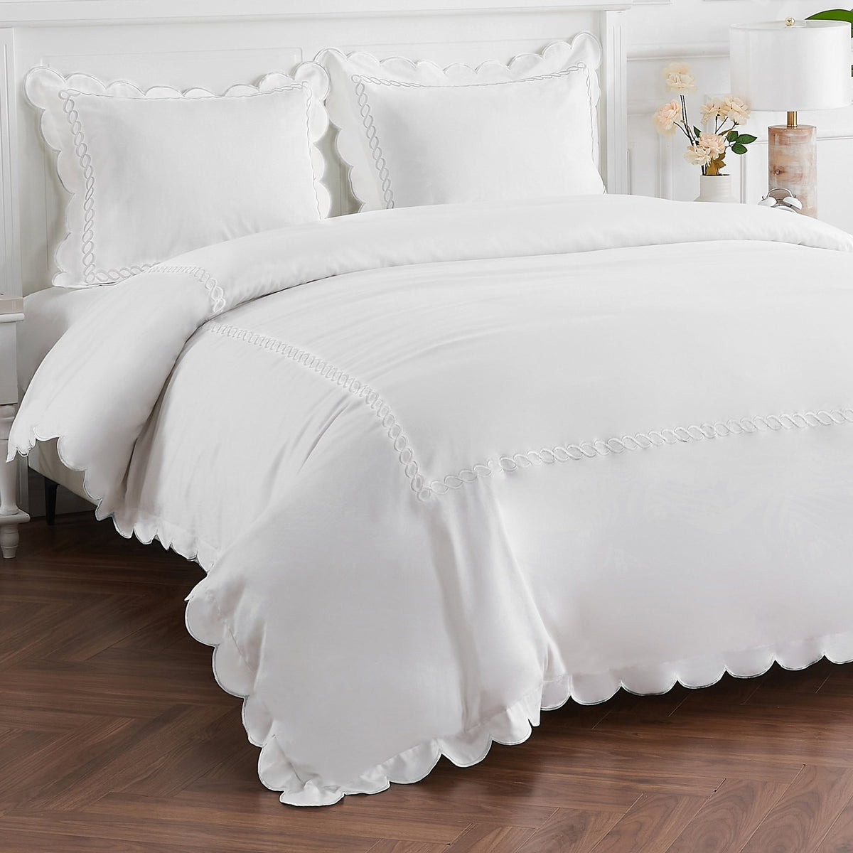 600 Thread Count Scallop Rope Embroidered Cotton Duvet Set - Quahog Bay Bedding