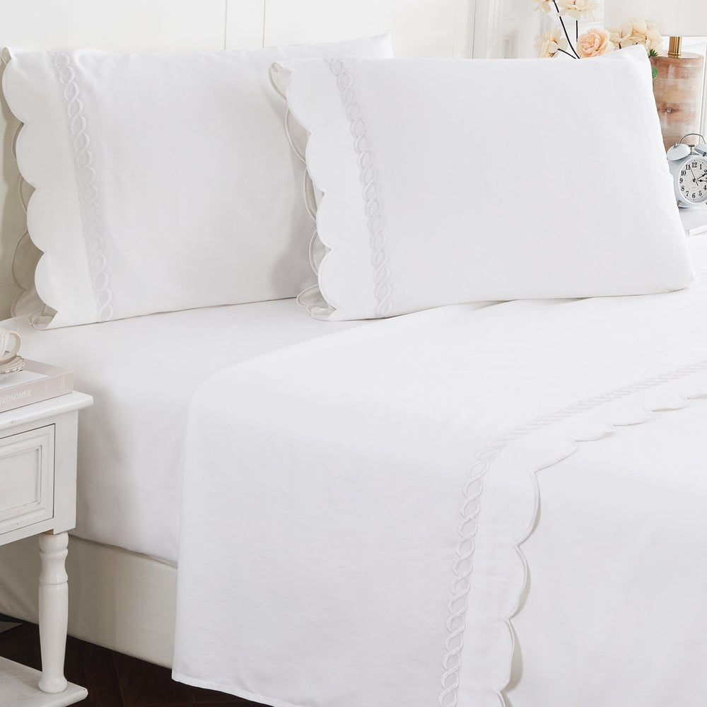 600 Thread Count Scallop Rope Embroidered Cotton Pillowcase Pair - Quahog Bay Bedding