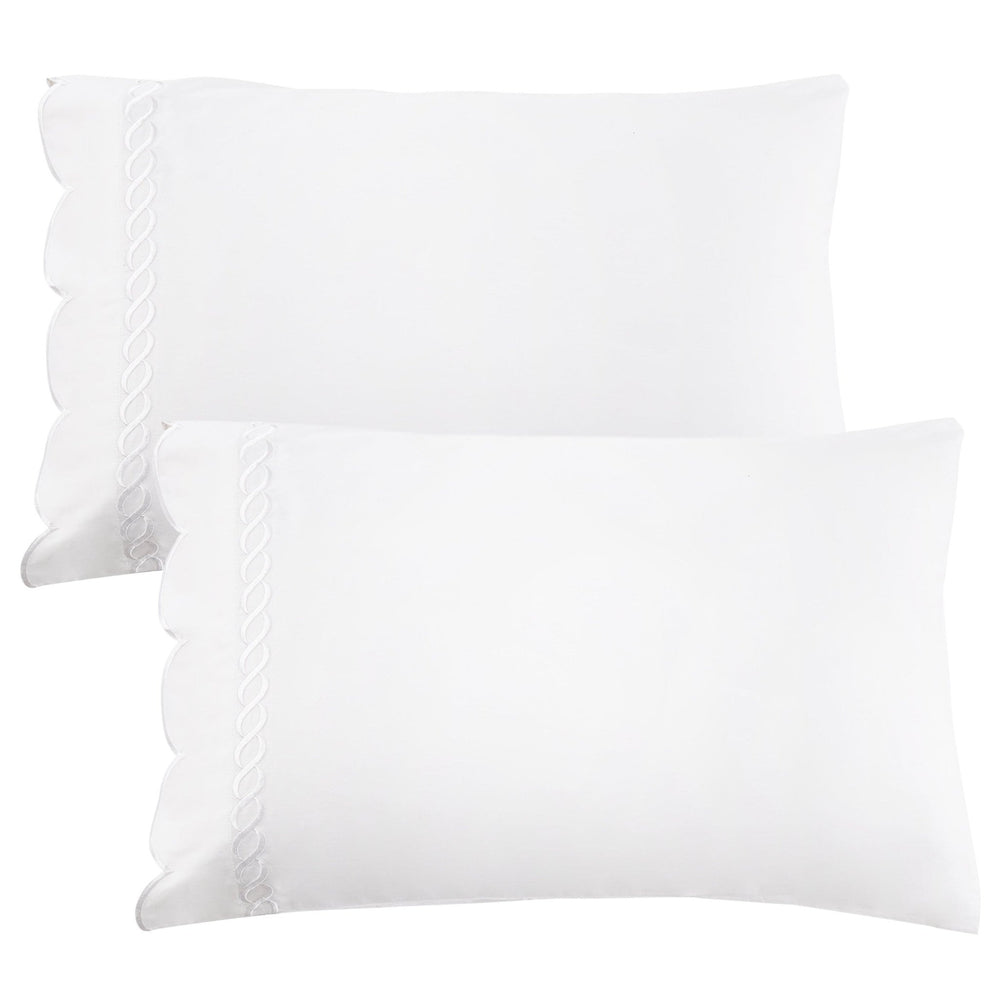 600 Thread Count Scallop Rope Embroidered Cotton Pillowcase Pair - Quahog Bay Bedding