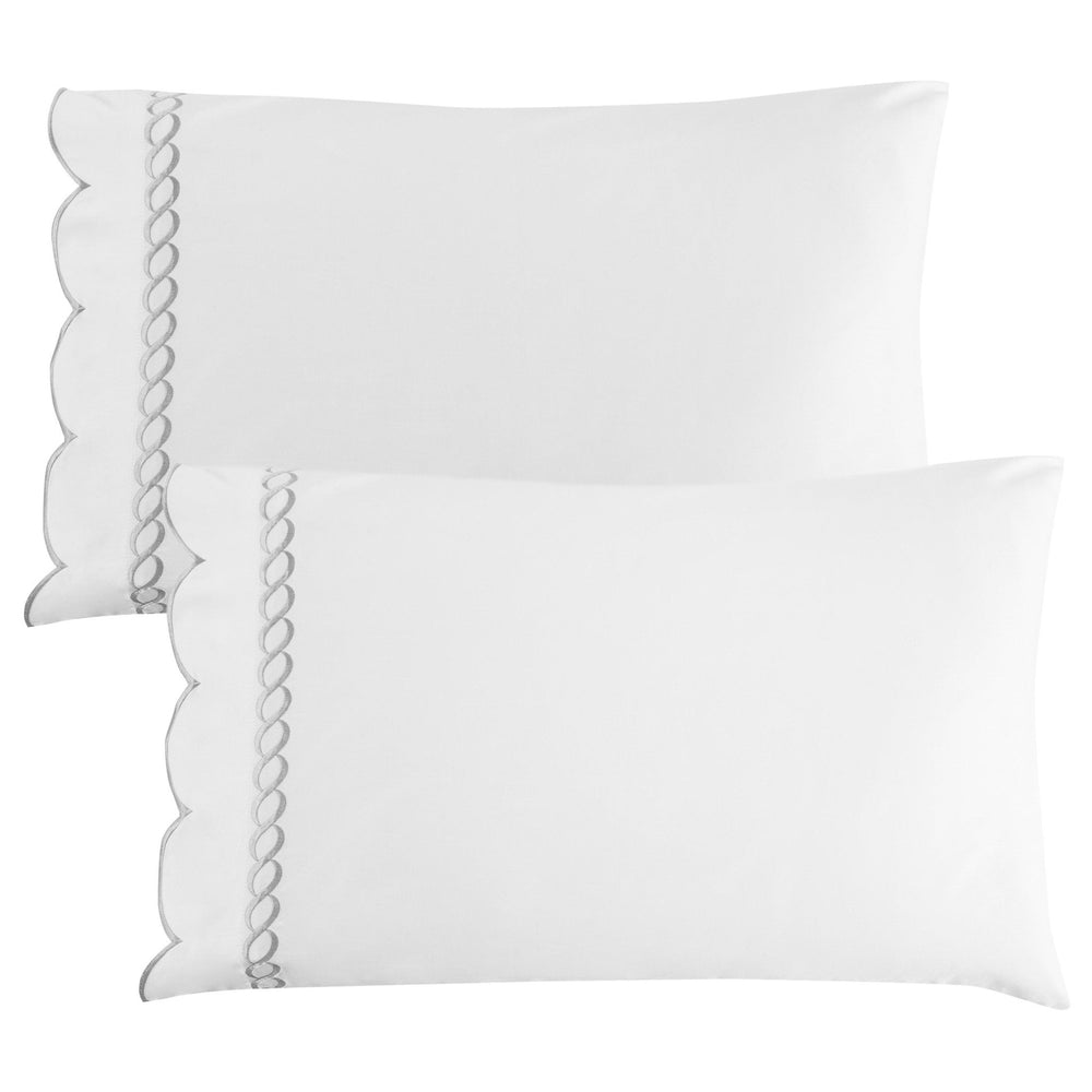 600 Thread Count Scallop Rope Embroidered Cotton Pillowcase Pair - Quahog Bay Bedding
