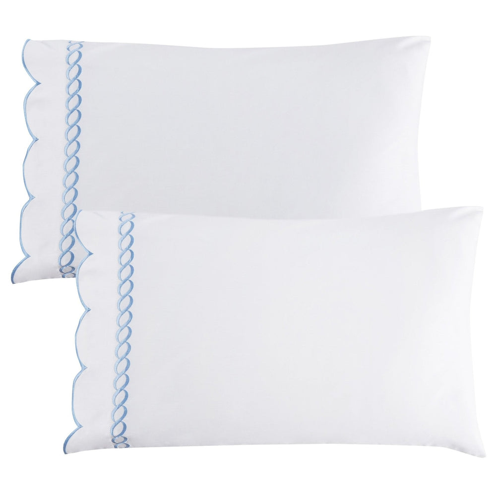 600 Thread Count Scallop Rope Embroidered Cotton Pillowcase Pair - Quahog Bay Bedding