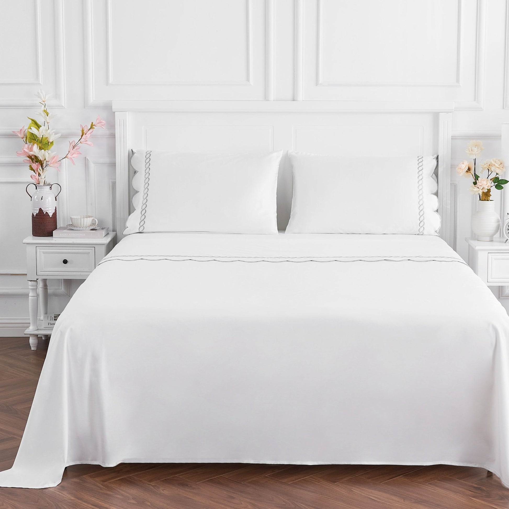 600 Thread Count Scallop Rope Embroidered Cotton Sheet Set - Quahog Bay Bedding