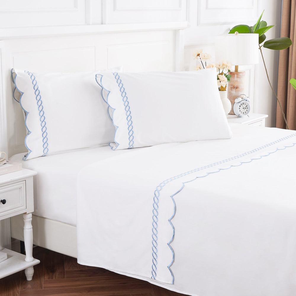 600 Thread Count Scallop Rope Embroidered Cotton Sheet Set - Quahog Bay Bedding