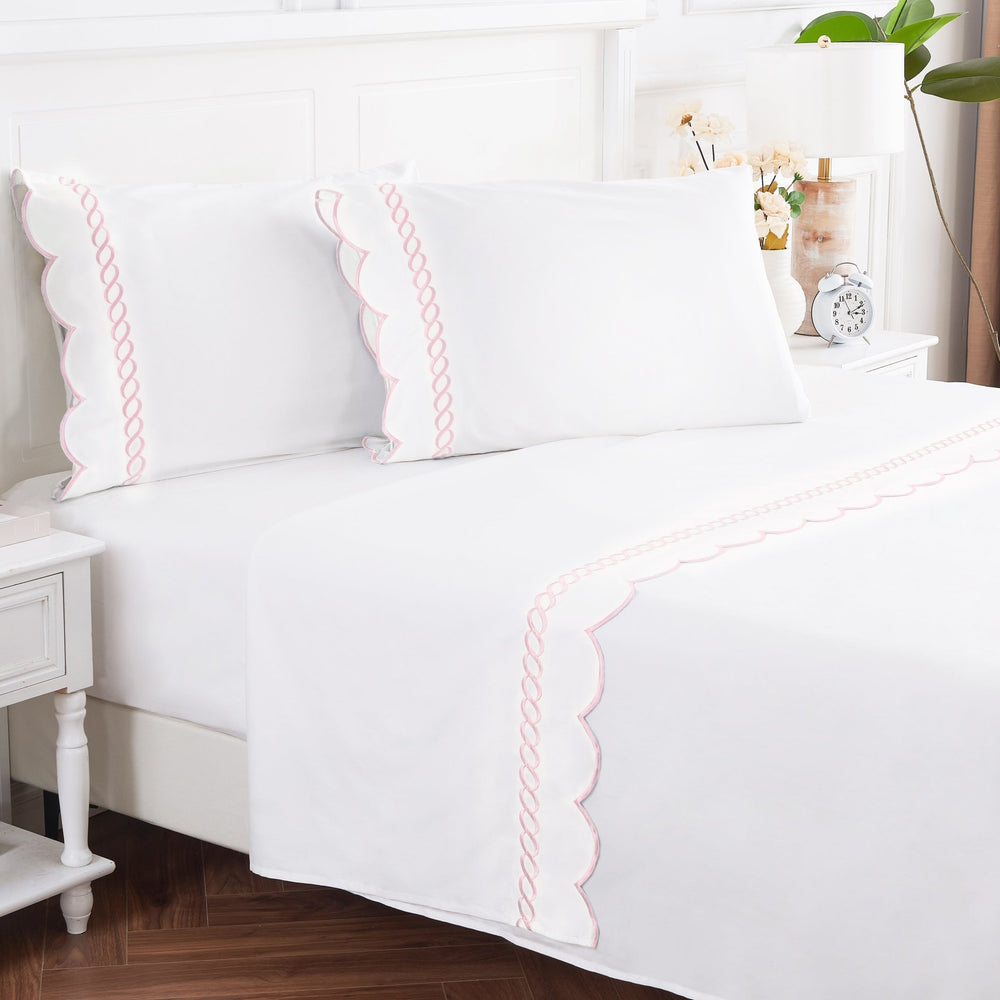 600 Thread Count Scallop Rope Embroidered Cotton Sheet Set - Quahog Bay Bedding
