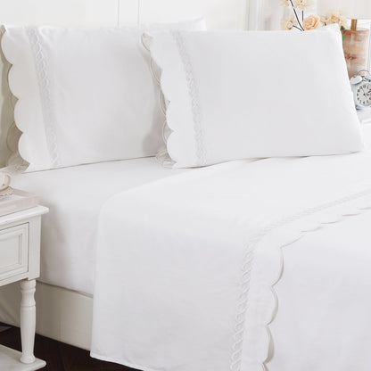 600 Thread Count Scallop Rope Embroidered Cotton Sheet Set - Quahog Bay Bedding