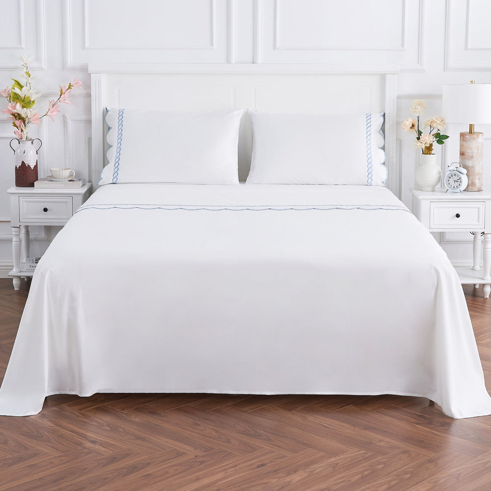 600 Thread Count Scallop Rope Embroidered Cotton Sheet Set - Quahog Bay Bedding