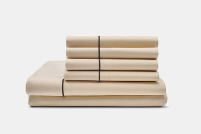 6PC Percale Bed Sheet Set With Piping Design - American Made With USA Grown Cotton - Quahog Bay Bedding