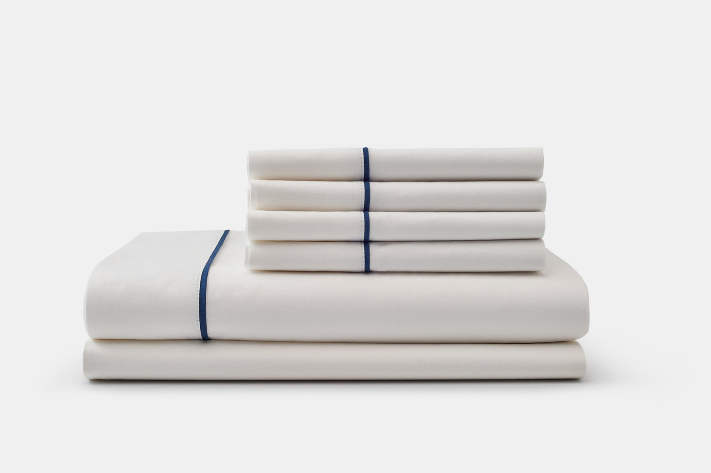 6PC Percale Bed Sheet Set With Piping Design - American Made With USA Grown Cotton - Quahog Bay Bedding
