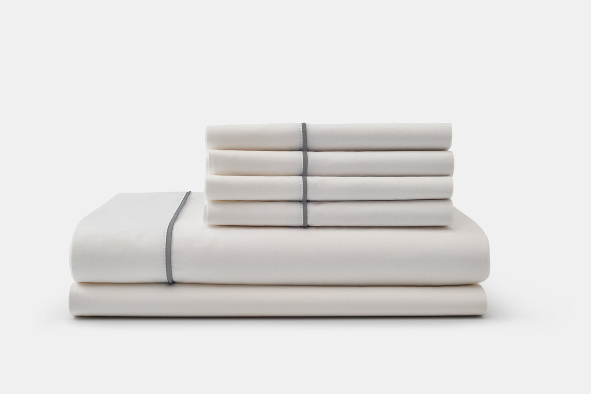 6PC Percale Bed Sheet Set With Piping Design - American Made With USA Grown Cotton - Quahog Bay Bedding