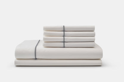 6PC Percale Bed Sheet Set With Piping Design - American Made With USA Grown Cotton - Quahog Bay Bedding