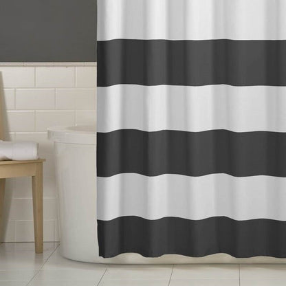 72 x 70 inch Polyester Grey White Nautical Ocean Beach Striped Shower Curtain - Quahog Bay Bedding