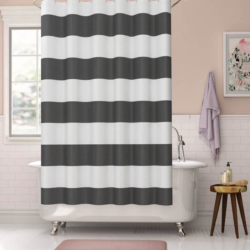 72 x 70 inch Polyester Grey White Nautical Ocean Beach Striped Shower Curtain - Quahog Bay Bedding