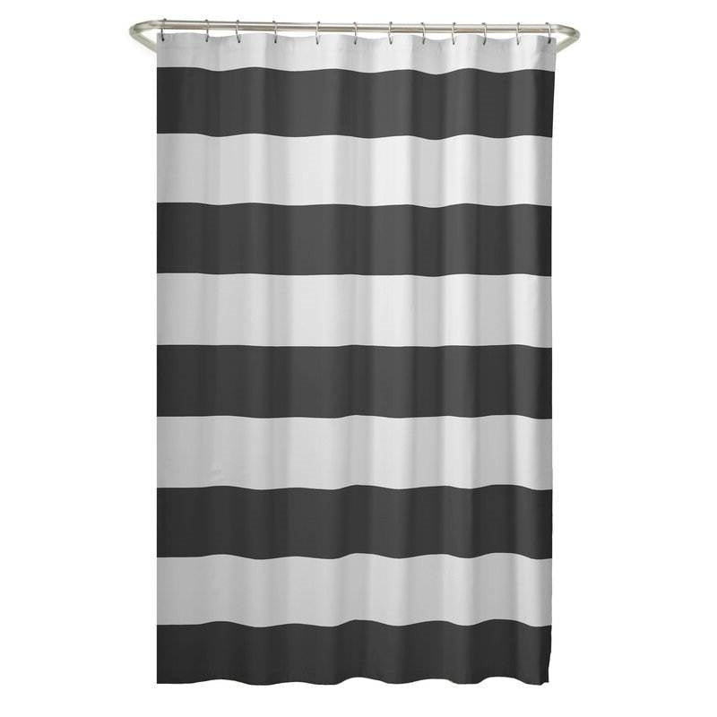 72 x 70 inch Polyester Grey White Nautical Ocean Beach Striped Shower Curtain - Quahog Bay Bedding