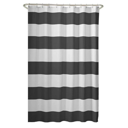 72 x 70 inch Polyester Grey White Nautical Ocean Beach Striped Shower Curtain - Quahog Bay Bedding