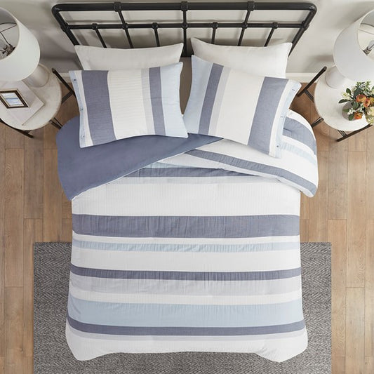 Madison Park Allegany Jacquard Striped 3PC Duvet Cover Set - Blue, Gray & Cream Hues