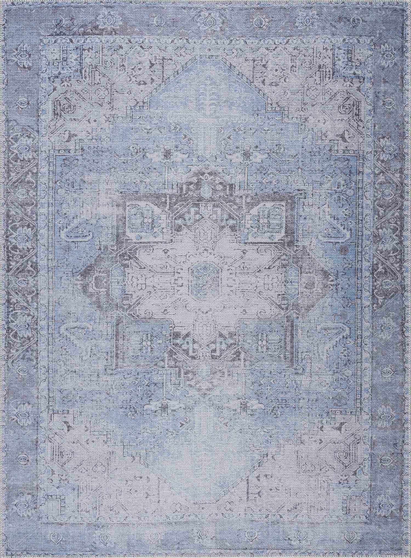 Ice Blue Flat Pile Washable Rug - Clearance