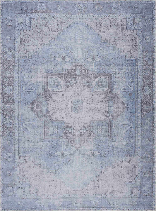 Ice Blue Flat Pile Washable Rug - Clearance