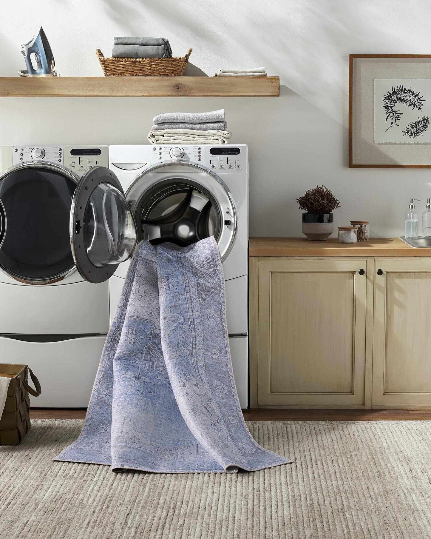 Ice Blue Flat Pile Washable Rug - Clearance