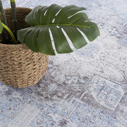 Ice Blue Flat Pile Washable Rug - Clearance