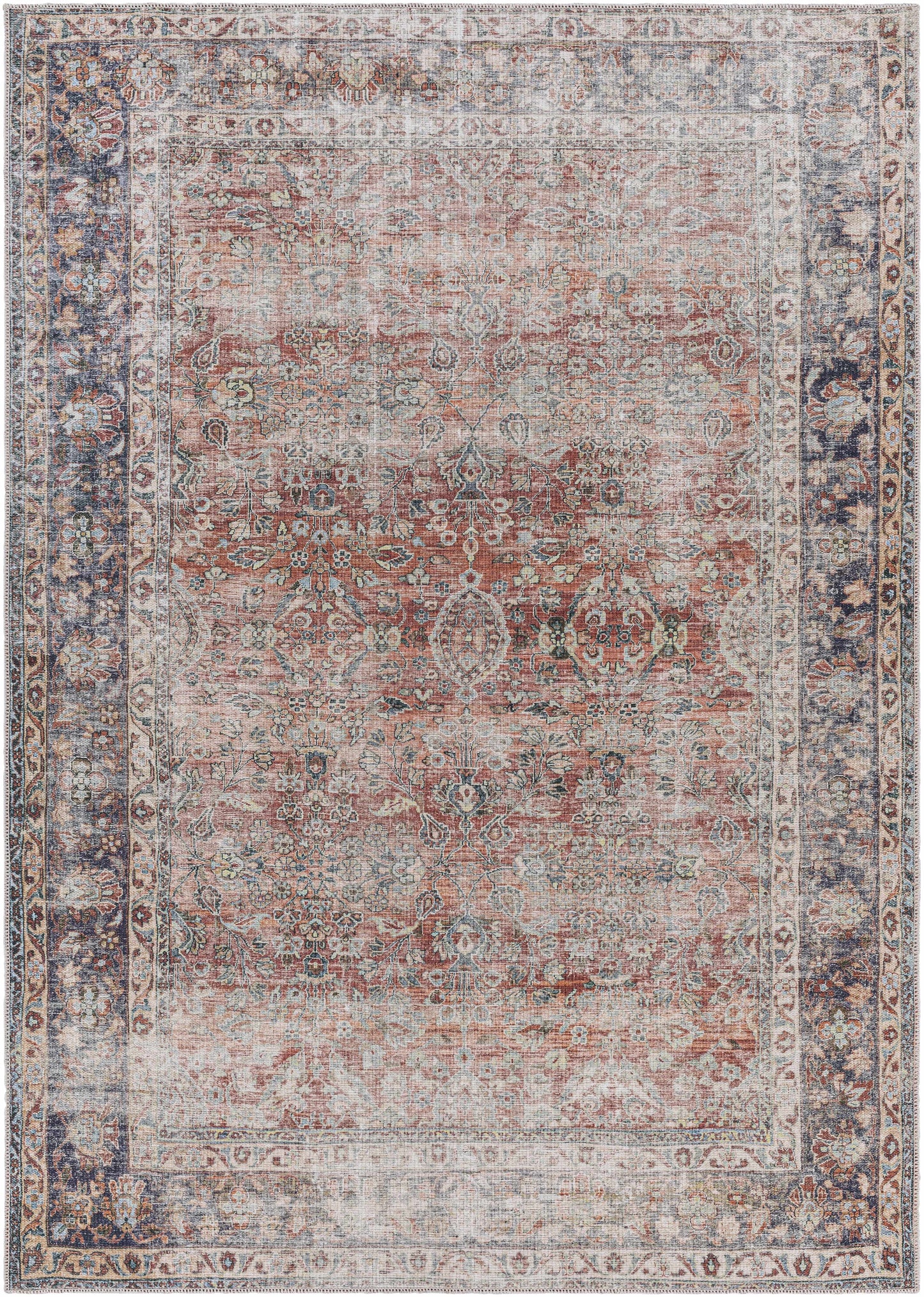 Rust Anahawan Distressed Washable Area Rug - Clearance