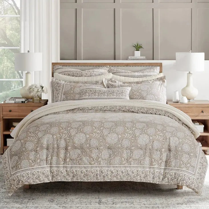 Adare Coastal Floral Duvet Cover Set - Taupe