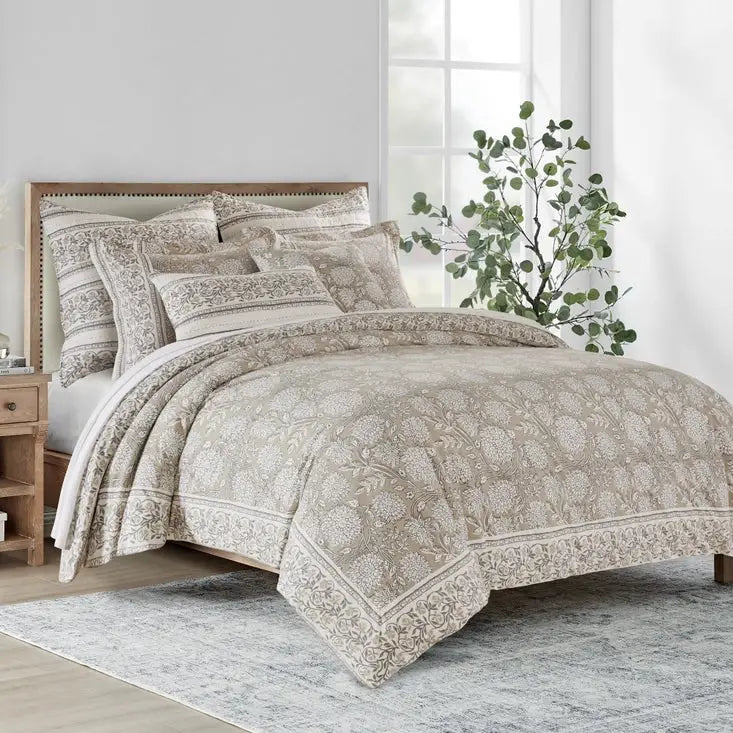 Adare Coastal Floral Duvet Cover Set - Taupe