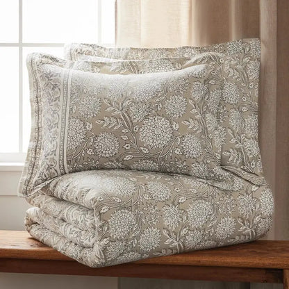 Adare Coastal Floral Duvet Cover Set - Taupe