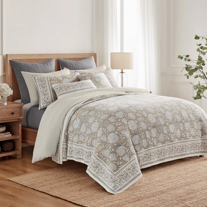 Adare Coastal Floral Quilt Set - Taupe