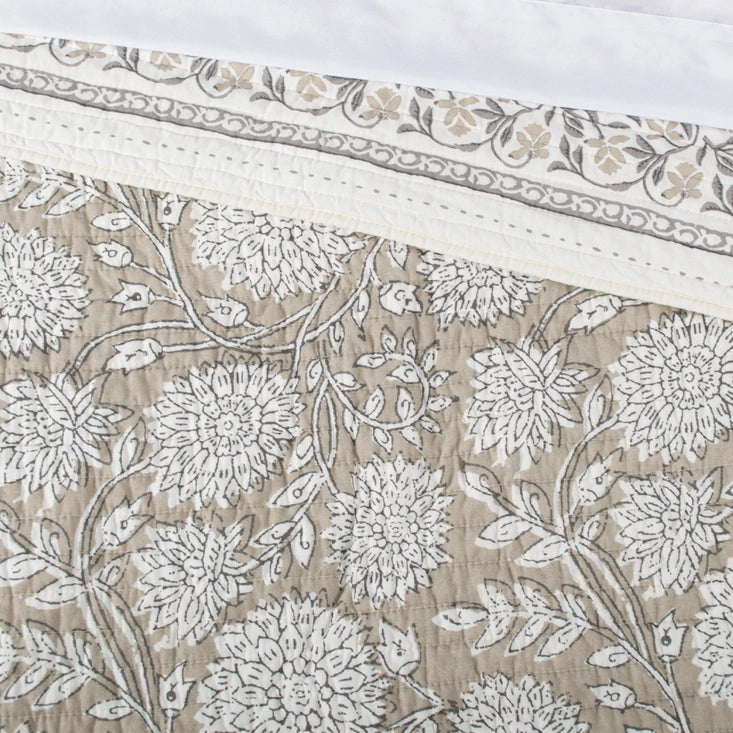 Adare Coastal Floral Quilt Set - Taupe