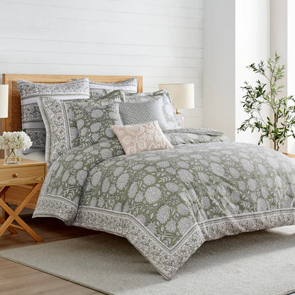 Adare Coastal Floral Duvet Cover Set - Sage