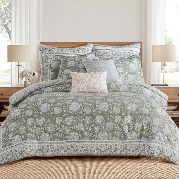 Adare Coastal Floral Duvet Cover Set - Sage