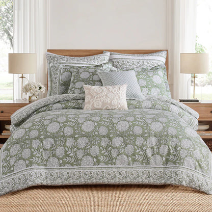 Adare Coastal Floral Duvet Cover Set - Sage